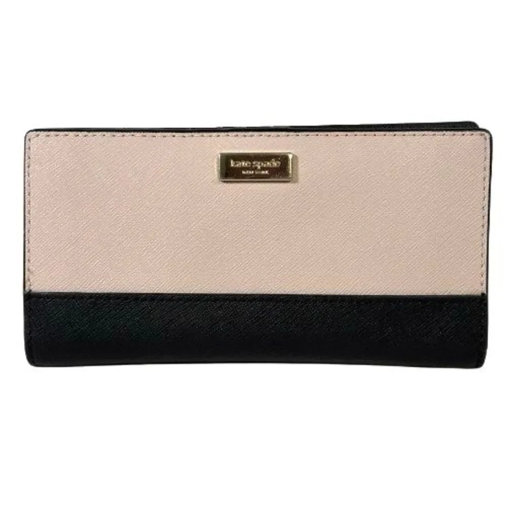 Kate Spade Laurel Way Stacy Bifold Wallet Credit Card Organizer Warm Beige Black
